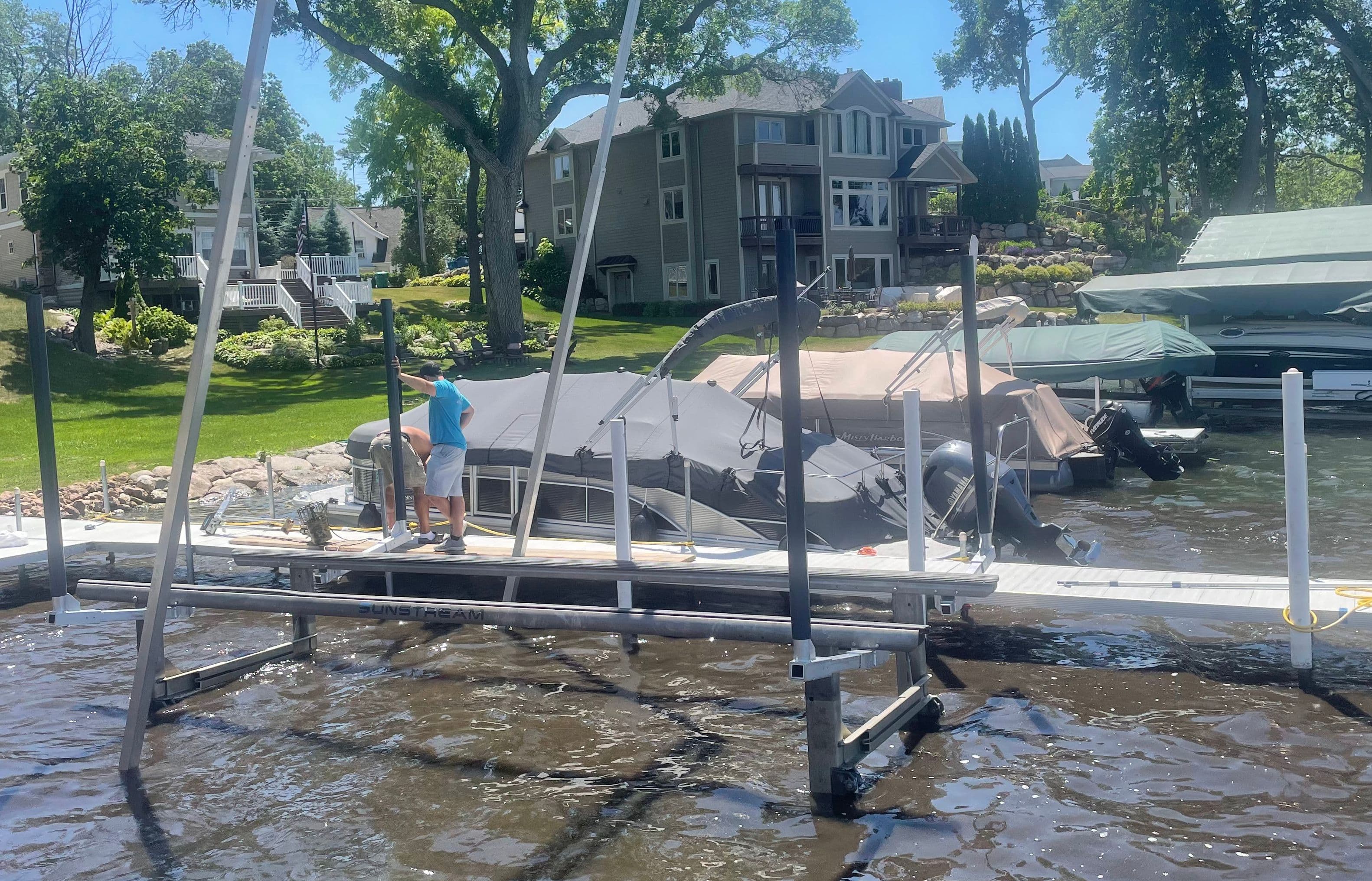 The Boatlift Mat keeps boatlifts stable on muck and soft lake bottoms